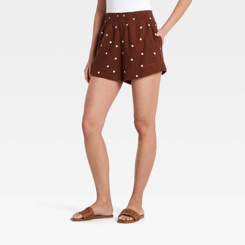 slide 1 of 3, Women's Linen Pull-On Shorts - A New Day™ Brown M, 1 ct
