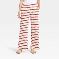 Women's Casual Textured Pull-On Pants - A New Day™ Cream/Red M