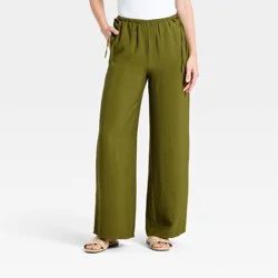 Women's High-Rise Modern Gauze Side-Tie Pants - A New Day™ Olive Green XS