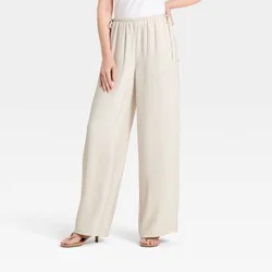 Women's High-Rise Modern Gauze Side-Tie Pants - A New Day™ Cream L