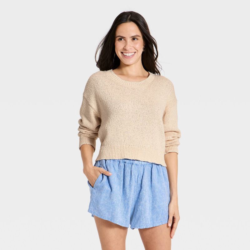 slide 1 of 3, Universal Thread Women's Crafted Scoop Neck Pullover Sweater - Universal Thead™ Cream M, 1 ct