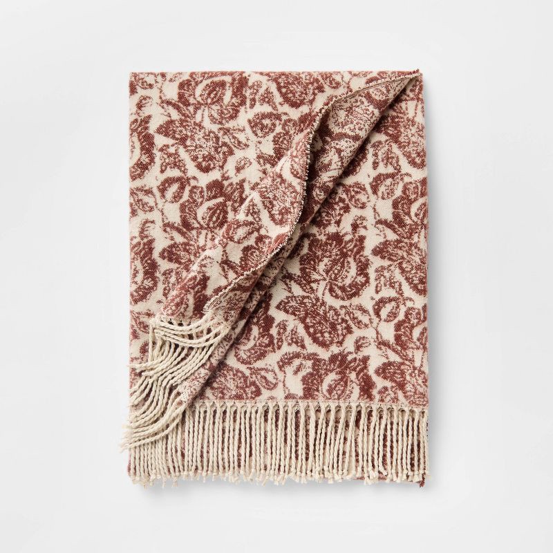 slide 1 of 3, Threshold designed w/Studio McGee Block Print Jacquard Throw Blanket Burgundy - Threshold™ designed with Studio McGee, 1 ct
