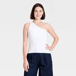 Women's One Shoulder Rib Knit Tank Top - A New Day™ White L