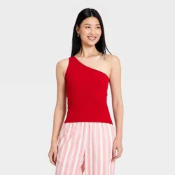 Women's One Shoulder Rib Knit Tank Top - A New Day™ Red XL