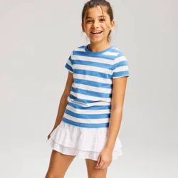 Girls' Short Sleeve Jersey Striped T-Shirt - Cat & Jack™ Cream/Blue XS