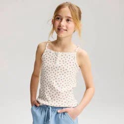 Girls' Lace Trim Henley Floral Printed Tank Top - Cat & Jack™ Cream L