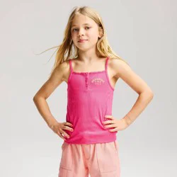 Girls' Lace Trim Henley Tank Top - Cat & Jack™ Dark Pink M