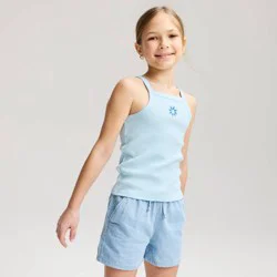 Girls' Embroidered Ribbed Tank Top - Cat & Jack™ Light Blue S