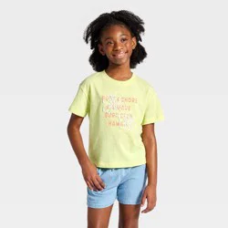 Girls' Short Sleeve Relaxed Fit 'Hibiscus' Graphic T-Shirt - Cat & Jack™ Neon Yellow L