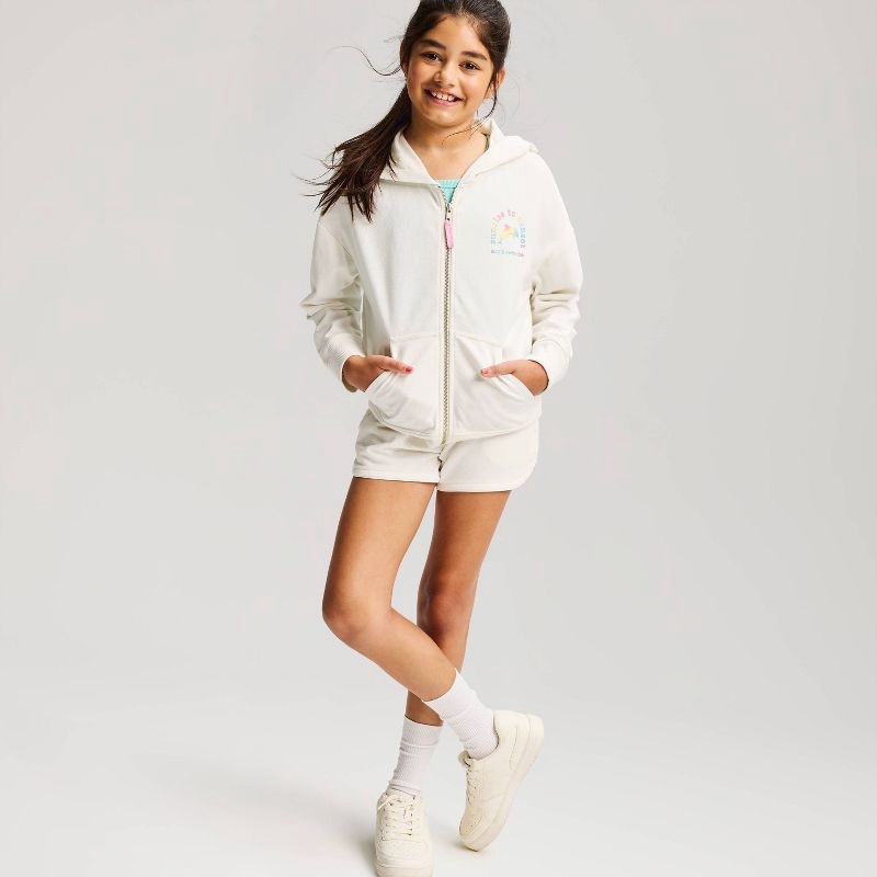 slide 1 of 4, Girls' French Terry Graphic Zip-Up Hoodie Sweatshirt - Cat & Jack™ Cream M, 1 ct