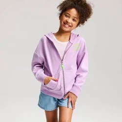 Girls' French Terry Graphic Zip-Up Hoodie Sweatshirt - Cat & Jack™ Lilac Purple XS