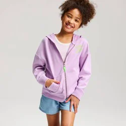 Girls' French Terry Graphic Zip-Up Hoodie Sweatshirt - Cat & Jack™ Lilac Purple S
