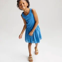 Girls' Drop Waist Eyelet Bubble Hem Dress - Cat & Jack™ Blue XL