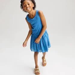 Girls' Drop Waist Eyelet Bubble Hem Dress - Cat & Jack™ Blue XL
