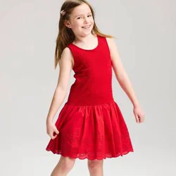 Girls' Drop Waist Eyelet Bubble Hem Dress - Cat & Jack™ Red S