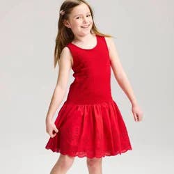 Girls' Drop Waist Eyelet Bubble Hem Dress - Cat & Jack™ Red S