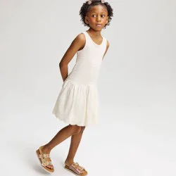 Girls' Drop Waist Eyelet Bubble Hem Dress - Cat & Jack™ Cream XS