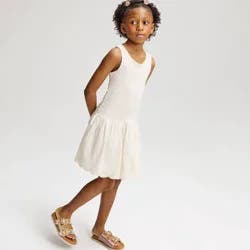 Girls' Drop Waist Eyelet Bubble Hem Dress - Cat & Jack™ Cream XS
