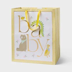 XL Foil Print 'Baby' Animals Baby Shower Gift Bag White/Yellow - Spritz™