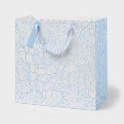 Large Square Floral Wedding Gift Bag with Tag Blue/White - Spritz™