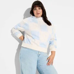Women's Hooded Collar Quarter Zip-Up Sweatshirt - Wild Fable™ Off-White XXL
