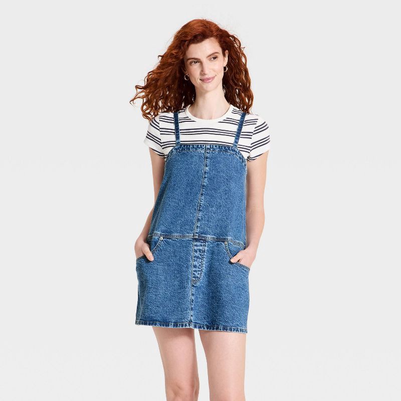 slide 1 of 5, Women's Tank Mini Denim Dress - Universal Thread™ Medium Wash S, 1 ct