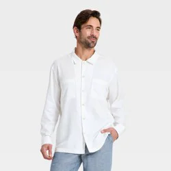 Men's Long Sleeve Layer Jacket Johnny Collar Polo Shirt - Goodfellow & Co™ White S