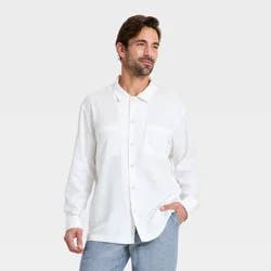 Men's Long Sleeve Layer Jacket Johnny Collar Polo Shirt - Goodfellow & Co™ White S