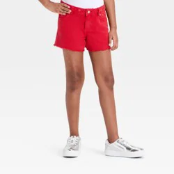 Girls' Mid-Rise Embroidered Star Cutoff Jean Shorts - Cat & Jack™ Red M