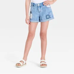 Girls' Mid-Rise Patchwork Cuffed Jean Shorts - Cat & Jack™ Light Wash XL
