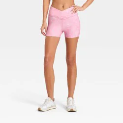 Women's Crossover Cinched Bike Shorts 3" - JoyLab™ Light Pink Bandana L