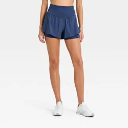 Women's Seamless Waistband Woven Shorts - JoyLab™ Dark Blue M
