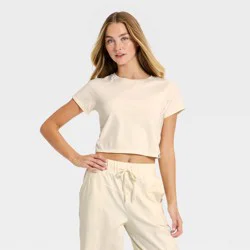 Women's Washed Jersey Cropped Short Sleeve Top - JoyLab™ Cream XXS