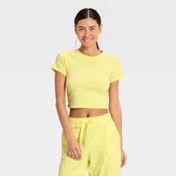 Women's Washed Jersey Cropped Short Sleeve Top - JoyLab™ Yellow S