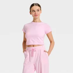 Women's Washed Jersey Cropped Short Sleeve Top - JoyLab™ Light Pink L