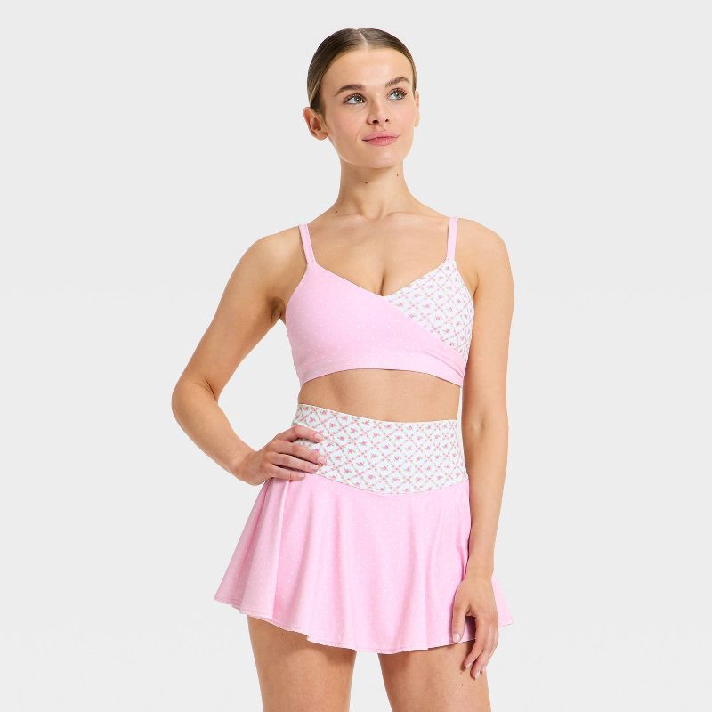 slide 1 of 3, Women's Crossover Sports Bra - JoyLab™ Light Pink Polka Dot M, 1 ct