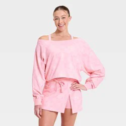 Women's Washed Jersey Off The Shoulder Cropped Long Sleeve Top - JoyLab™ Light Pink Bandana XS