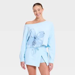 Women's Washed Jersey Off The Shoulder Cropped Long Sleeve Top - JoyLab™ Light Blue M