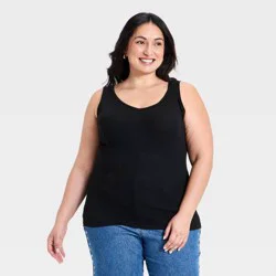 Women's Slim Fit Ribbed Tank Top - Ava & Viv™ Black 1X