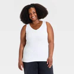 Women's Slim Fit Ribbed Tank Top - Ava & Viv™ White 1X