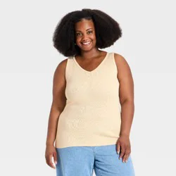 Women's Slim Fit Ribbed Tank Top - Ava & Viv™ Tan 1X