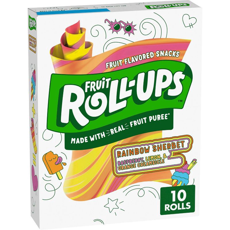 slide 1 of 9, Fruit Roll-Ups Fruit Snacks Rainbow Sherbet - 5oz/10ct, 5 oz, 10 ct