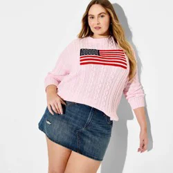 Women's Crewneck American Flag Pullover Sweater - Wild Fable™ Light Pink Flags XXL
