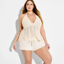 Women's Crochet Beaded Halter Sweater Tank - Wild Fable™ Off-White XXL
