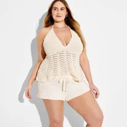 Women's Crochet Beaded Halter Sweater Tank - Wild Fable™ Off-White XXL