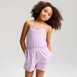 Girls' Geo Printed Knit Romper - Cat & Jack™ Lilac Purple L