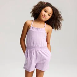 Girls' Geo Printed Knit Romper - Cat & Jack™ Lilac Purple XL