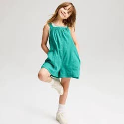 Girls' Woven Gauze Romper - Cat & Jack™ Green L
