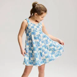 Girls' Coastal Patchwork Printed Smocked A-Line Dress - Cat & Jack™ Blue S