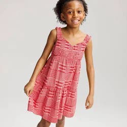 Girls' Patchwork Plaid Smocked A-Line Dress - Cat & Jack™ Red XS